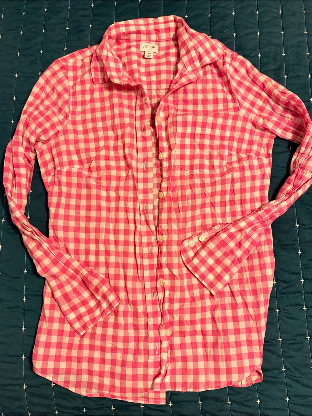 J. Crew Pink and White Gingham Button-Down Shirt